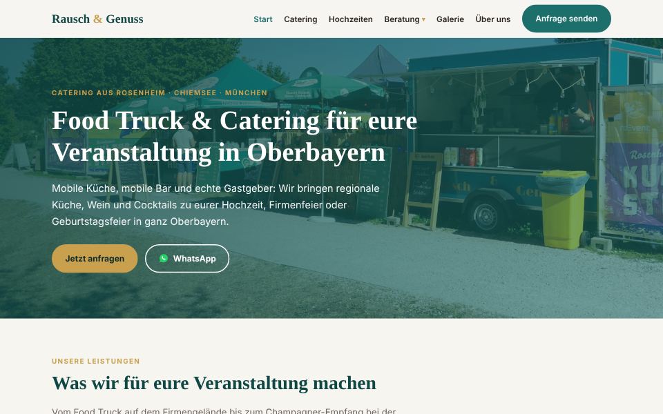 Startseite von Rausch und Genuss als Beispiel für eine von uns gestaltete Homepage